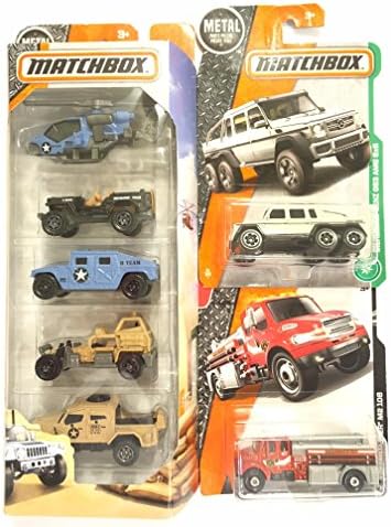 2016 " MILITARY" 5 Pack: Mission Helicopter. ´43 Jeep Willys, Humvee, Sahara Sweeper, International MXT &amp; BONUS: Matchbox 2017 Mercedes-Benz G63 AMG &amp; Matchbox 2016 MBX Heroic Rescue Freightliner M2