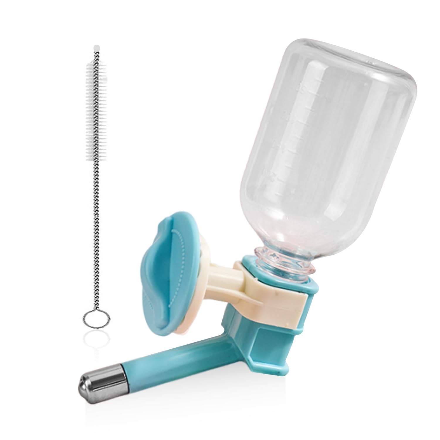 TYGFRT 1 Piece Of Pet Water Dispenser, 1 Piece Of Cleaning Brush, Liftable Water Fountain, Hanging Water Bottle, Kennel Cage Water Dispenser, Non-Wet Mouth Water Feeder, Suitable For Cats And Dogs