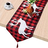 Plaid Table Runner, Cotton & Burlap Buffalo Check Table Runner, Christmas Elk Table Runner for Christmas Table Decoration, Family Dinners or Gatherings, Indoor or Outdoor Parties. 14 x 74 Inch