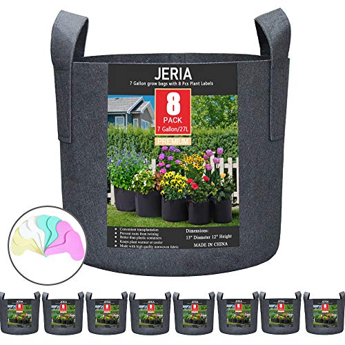 JERIA 8-Pack 7 Gallon Grow Bags, Aeration Fabric Pots with Handles (Black)