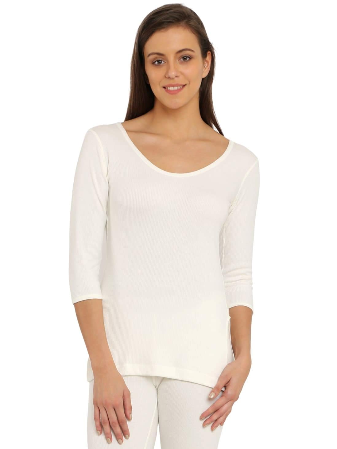 Buy Jockey Women's Cotton Thermal 3/4th Sleeve Top (25030105OFFWHITE