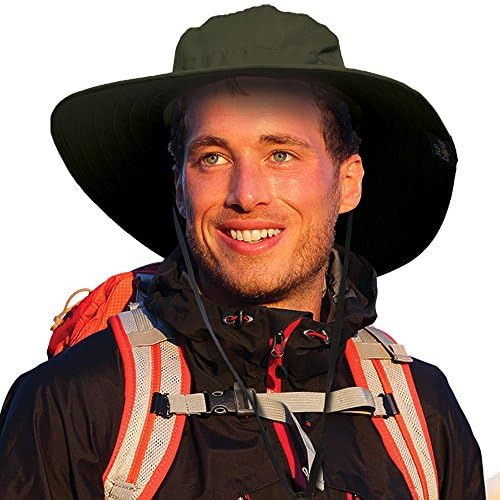 Sun Blocker Unisex Outdoor Safari Sun Hat Wide Brim Boonie Cap with Adjustable Drawstring for Camping Hiking Fishing Hunting Boating, Green