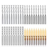 HQMaster End Mill Combination Kit Set CNC Router Bits Cutter Cutting Milling Tool (4 Type, Each 10Pcs) Including Flat Nose/Ball Nose End Mill, 30&deg; V-shape Engraving Bits and 4 Flutes End Mill