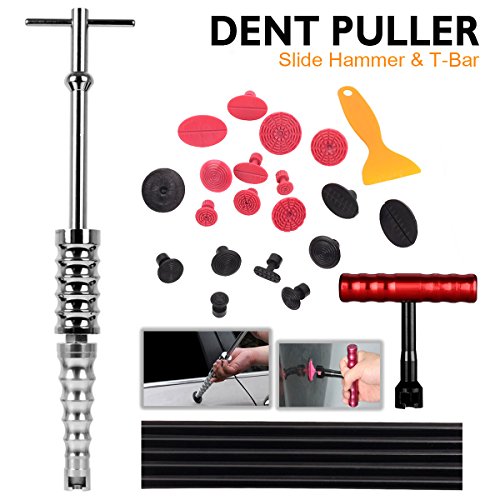 WHDZ Car Paintless Dent Repair Tools Dent Lifter Kit Puller Slide Hammer T-Bar PDR Tool 19pcs Glue Puller Tabs for Car Auto Body Hail Damage Remover Repair