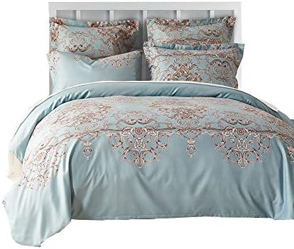 LingriPlan 3 Piece Luxury Duvet Cover Set,Reversible Fashion Vintage Pattern Design,with Hidden Zipper (King, Light Blue)