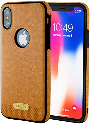 iPhone X Case, iPhone 10 Case, Obaska Leather Thin Slim Fit Cover Flexible Soft Shell [Support Wireless Charging] [Anti Scratch] [Shockproof] for Apple iPhone X / iPhone 10 - Brown