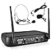 Dual Channel Wireless Microphone System - VHF Fixed Dual Frequency Wireless Mic Receiver Set with 2 Lavalier, 2 Headset Mics, 2 Transmitter, Receiver - For PA, Karaoke, Dj Party - Pyle Pro PDWM2145 primary