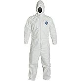 DuPont road workers, Unisex Adult TY127S Disposable Elastic Wrist, Ankle & Hood White Tyvek Coverall Suit 1428, Size Large, S