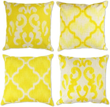 Cotton Linen 17" X 17" Throw Pillow Cover Set of 4 (4, Yellow Moroccan)