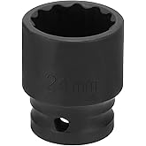 HARFINGTON 12-Point Impact Socket 1/2 Inch Drive 24mm Metric Cr-V Shallow Impact Socket Nut Driver Wrench for Auto Repair