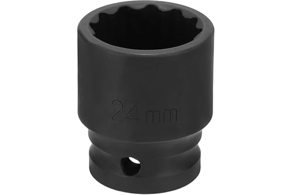 HARFINGTON 12-Point Impact Socket 1/2 Inch Drive 24mm Metric Cr-V Shallow Impact Socket Nut Driver Wrench for Auto Repair