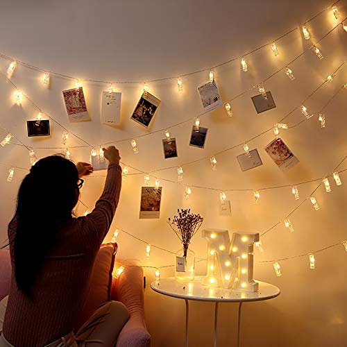 GHodec Photo Hanging Clip String Lights Battery Powered 20 LEDs Bedroom Fairy Lights with 10-Clip for Pictures/Artwork/Decor (Warm White) - Thumbnail 5