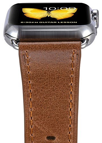 PEAK ZHANG Apple Watch Band 42mm Men Caramel Vintage Genuine Leather Replacement Wrist Strap with Stainless steel Clasp for Apple Watch Series 3 2 1 Edition Sport