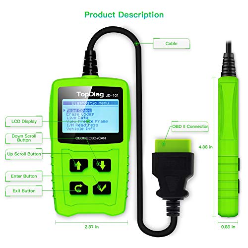 JD101 Universal Code Readers Engine Scan Tool Check Engine Light Car Diagnostic Tool OBD2 Scanner with Battery Test for for All Cars Vehicles Automotive After 1996