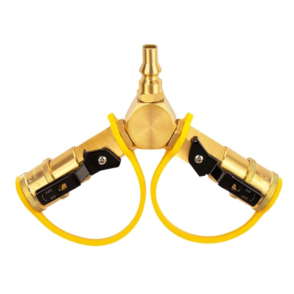 Photo 1 of 1/4" RV Propane Quick Connect Y Splitter Adapter with Shutoff Valve for RV Trailer, Quick Connect Propane Hose Connect to Motorhome Tabletop Camping Grill 2 Way 1/4" Quick Disconnect Kit