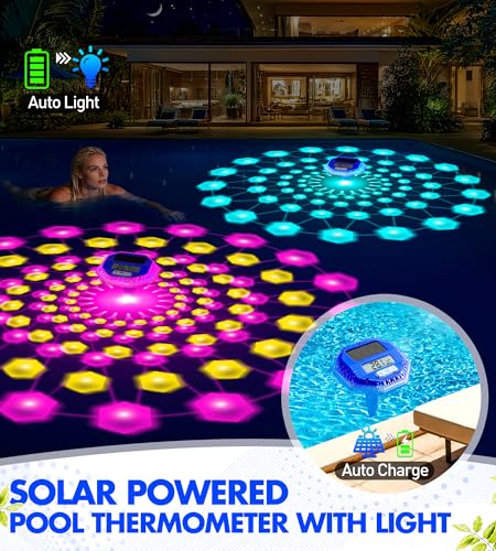 LuxBlue Solar Swimming Pool Thermometer, Floating Pool Thermometer with Underwater Light Show, Digital Swimming Pool Thermometer with Large LCD Display, Easy to Read IP68 Digital Pool Termometer