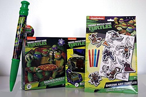 Turtle Ninja Activity Bundle: 4pc Set Includes Jumbo Pen, 3-D Puzzle, Shaped Puzzle, & Shrink Art Stickers