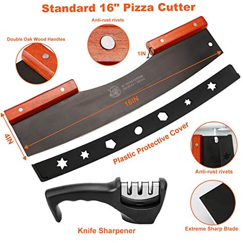 AILUROPODA Pizza Cutter Rocker with Knife Sharpener & Protective Cover 16" Large Pizza Rocker