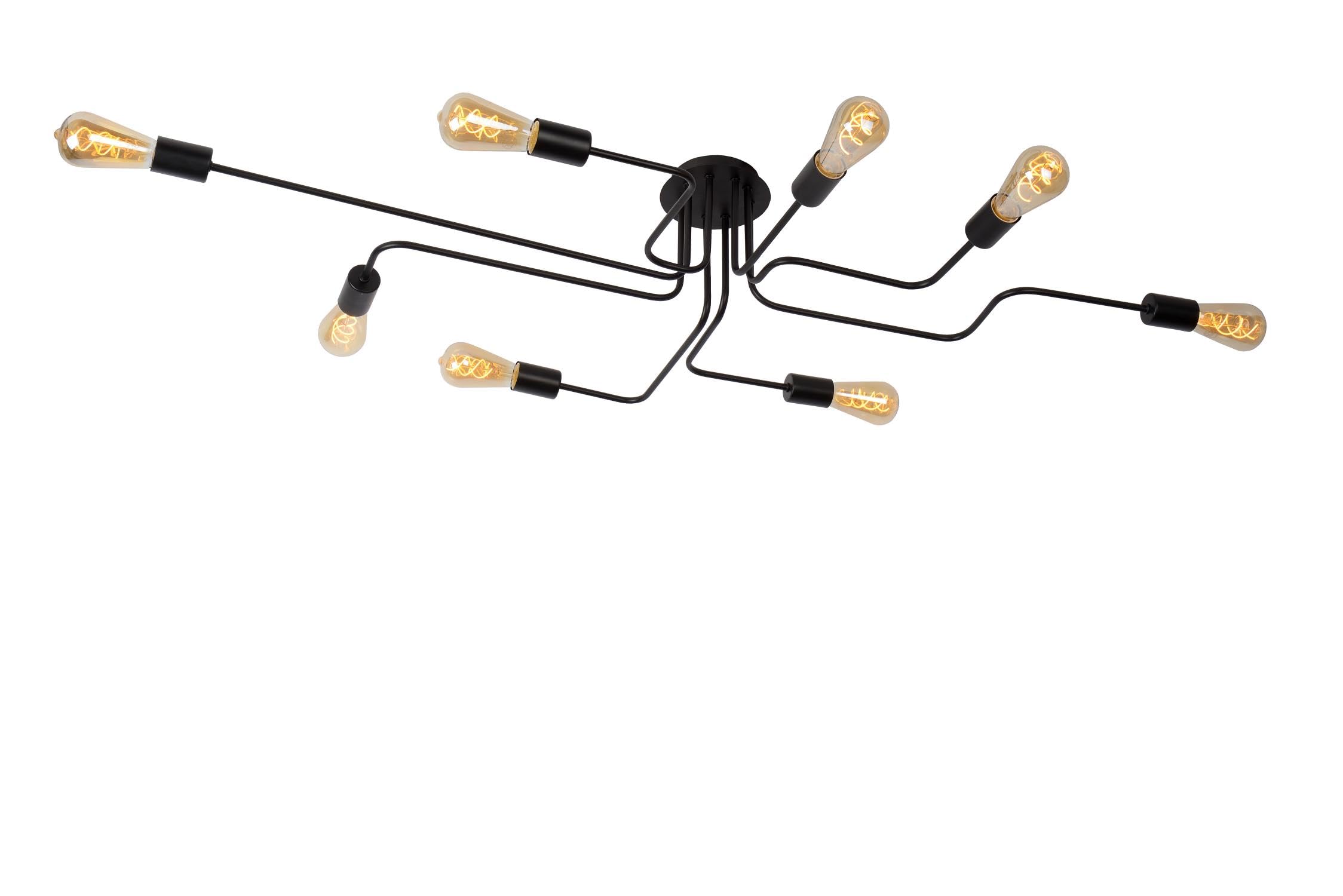 LUCIDE Lester - Flush Ceiling Light - 8xE27 - Black