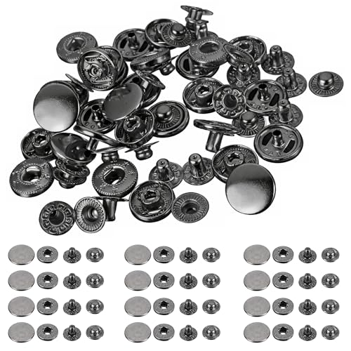 Trimming Shop 15mm S Spring Press Studs 4 Part, No Sew Metal Snap Fasteners Buttons for Jackets, Jeans, Leather Craft, Straps and Sewing Projects, Clothes Repair, Gunmetal, 100pcs