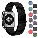 Pantheon Woven Nylon Replacement Apple Watch Band by, Sport Loop Edition, For Men or Women, Strap fits the 38mm or 42mm Apple iWatch, Compatible Series 1, 2, 3, Nike (Dark Black, 42mm)