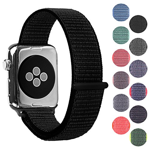 Pantheon Woven Nylon Replacement Apple Watch Band by, Sport Loop Edition, For Men or Women, Strap fits the 38mm or 42mm Apple iWatch, Compatible Series 1, 2, 3, Nike … (Dark Black, 38mm)