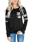 EMVANV EMVANA Women's Comfy Long Sleeve Floral Print Patchwork Tunic Tops Shirt