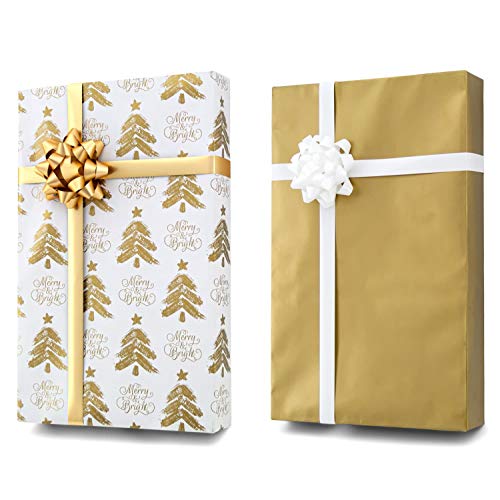 Gold + Copper + Silver Designer Wrapping Paper Set: 4 Rolls (8 Designs) of Premium Gift Wrap (80 sq. ft.) with 29 Coordinated Bows, 2 Spools of Ribbon, and 24 Gift Tags - Thumbnail 7
