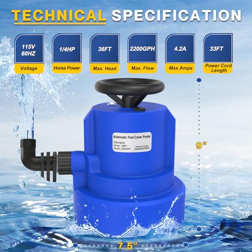 1/4 HP Automatic Submersible Water Pump, 2200 GPH Sump Pump Utility