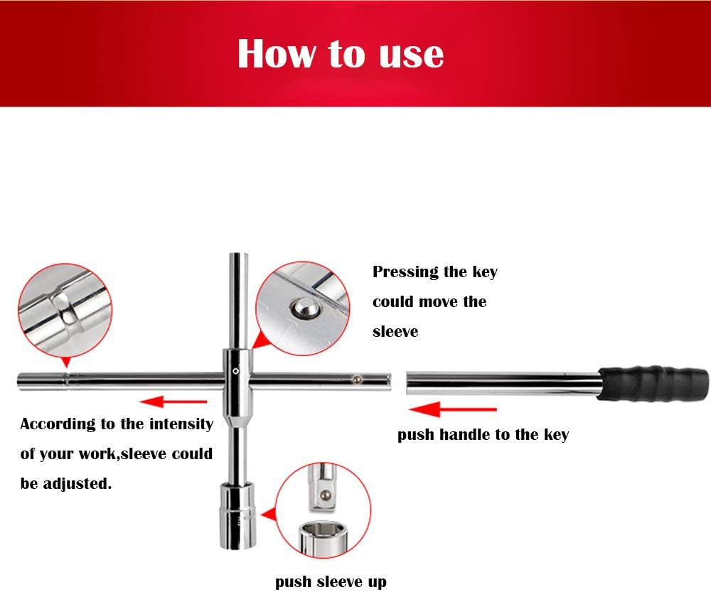 KvSrr Extra Length Tire iron Nut Lug Wrench 4 Way 23" Heavy Duty Cross Wrench for Tire 17mm 19mm 21mm 23mm: Home Improvement