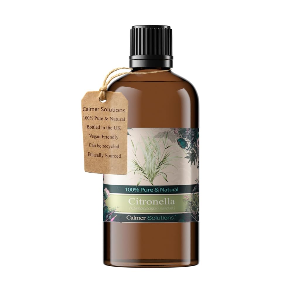 Calmer Solutions | Citronella - 100ml | Headache, colds, Insect Repellent | Pure 100% UK Sourced Natural Essential Oils | Professional or Home use | Diffusers, Humidifiers, Candles & More