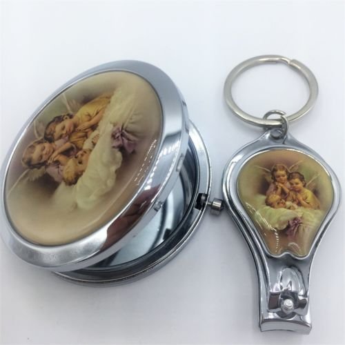 24 Pcs 12-BAPTISM KEY CHAINS,NAIL CLIPPER) & 12 COMPACT MIRRORS ANGEL GUARDIAN FAVORS