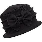 ZffXH Women's Cloche Hats, Vintage Lady Floral Fleece Winter Church Hat 1920s Warm Ladies Bucket Bowler Fall Hat