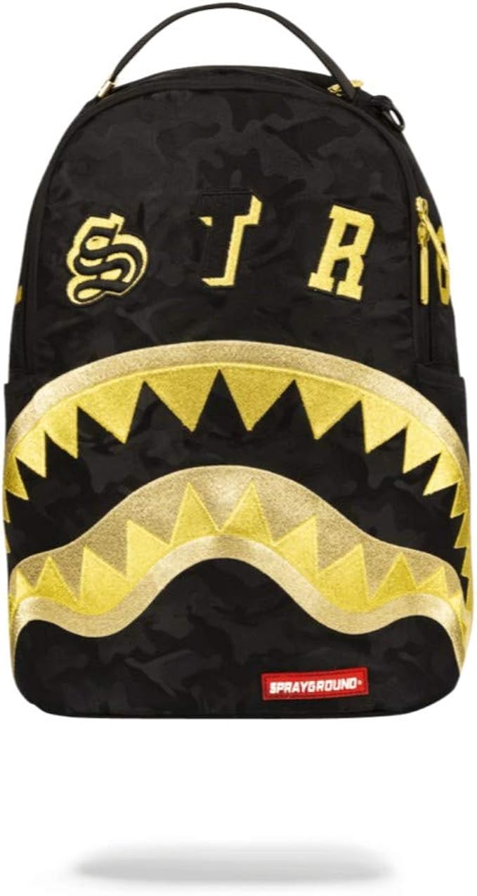 sprayground black and gold backpack