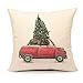 4TH Emotion Christmas Tree and Red Car Throw Pillow Cover Home Decorative Cushion Case 18 x 18 Inch Cotton Linen for Sofa(Vintage Truck)