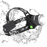 Headlamp, Sungluber 3 Modes Super Bright LED Headlight, Waterproof Flashlight with 90º Moving Zoomable 2Pack Rechargeable 18650 Battery Adjustable Headband for Camping Running Hiking and more