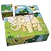 rolimate Educational Preschool Wooden Cube Block Jigsaw Travel Puzzle - Lion Zebra Elephant Rhinoceros Tiger Rabbit, Toy for Age 3 4 5 Year Old and Up (W-p-10)