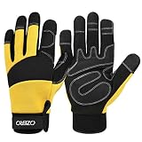 OZERO Flex Grip Work Gloves with Extra Grip Synthetic Leather Palm and Touch Screen Fingertips Gardening Glove for Women and Men Black-yellow