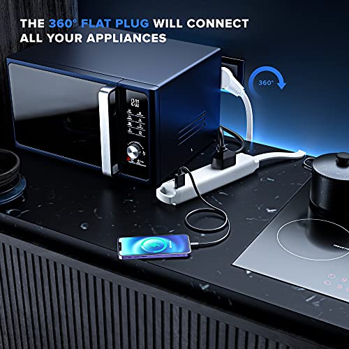 Maximm Extension Cord with USB Ports 3FT, 360° Rotating Flat Plug