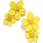 Flower Dangle Earrings Boho Layered Floral Petal Drop Earrings Statement Stud Earring for Women