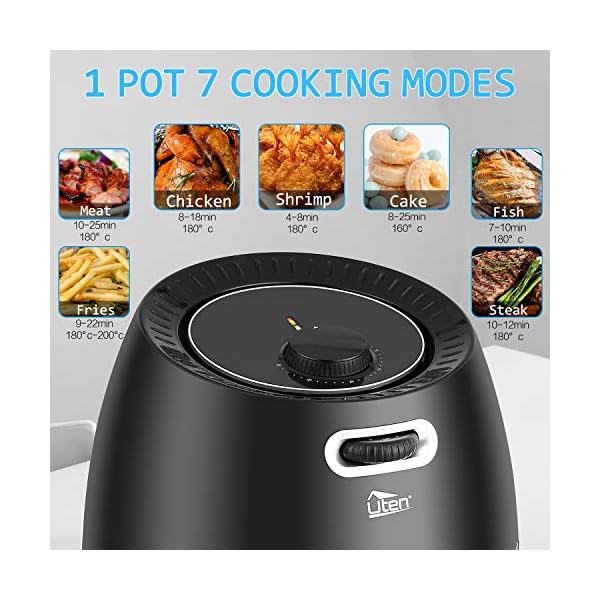 Uten-65L-Air-Fryer-1800W-with-Rapid-Air-Technology-for-Healthy-Oil-Free-Low-Fat-Cooking-Baking-and-Grilling-PlasticBlack Air Fryer Oven, Air Fryers 6.5L Uten Oil Free Fryer with Temperature Control and Timer, with Partition and Bracket…