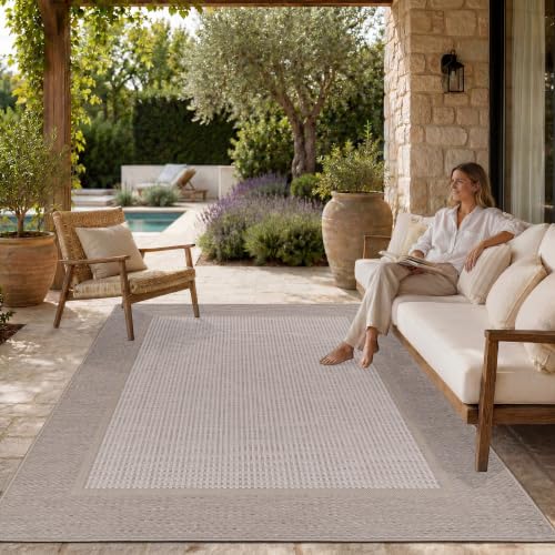 Paco Home Outdoor Teppich, Wetterfest, UV-beständig & Pflegeleicht, Flachgewebe Modern Boho-Style. Ideal für Terrasse Balkon Wohnzimmer & Küche, Gröss