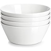 MALACASA 35 OZ Soup Bowls, White Porcelain Bowls Set of 4, Deep Bowl for Kitchen, Large Ceramic Bowls for Soup, Cereal, Salad, Ramen and Fruit, Dishwasher & Microwave Safe, Series Regular
