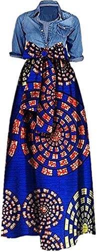 Shele Women's African Print Dashiki Long Maxi A Line High Waist Skirt Ball Gown(M-5XL)