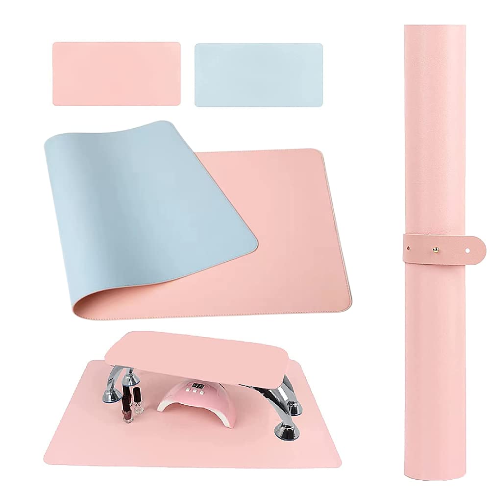 YILINNA Nail Arm Rest Mat Double Sided Nail Art Table Pad Soft Leather Nail Mat Nail Desk Pad Nail Technician Accessories for Nail Salon (Pink)
