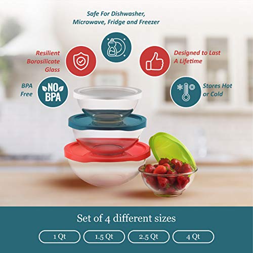 Round Glass Mixing Bowl Set with BPA-Free Airtight Lids | 4 Glass Food Storage Containers in a Variety of Sizes | Microwave-Safe Salad Bowls Excellent for Meal Prep, Lunch, Leftovers & More - Thumbnail 4