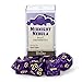 Wiz Dice Midnight Nebula Set of 7 Polyhedral Dice, Translucent Purple, Blue & Silver Glitter Tabletop RPG Dice with Clear Display Box