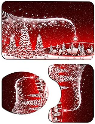 すべり止めラグのトイレのふたカバーとバスマットトイレシートカバーラグとのクリスマスのバスルームの装飾セットクリスマスのための適切な赤いクリスマスツリー のバスルームの装飾を設定します 赤 Rwenzorisustainable Org