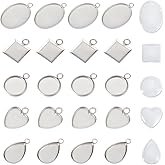 UNICRAFTALE 30 Sets 5 Styles Cabochon Pendant Settings Stainless Steel Blank Bezel Pendant Trays Oval Teardrop Heart Flat Round Square Base Cabochon Charm with Glass Cabochons for Jewelry Making