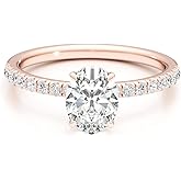 GLAM AND GEMS 1/4 Carat Lab Grown Diamond and 2 1/3 Carat Oval Cut Moissanite Engagement Ring for Women in 14k White or Rose Gold (G-H, VS, cttw) Anniversary Promise Ring Size 5.5 to 7